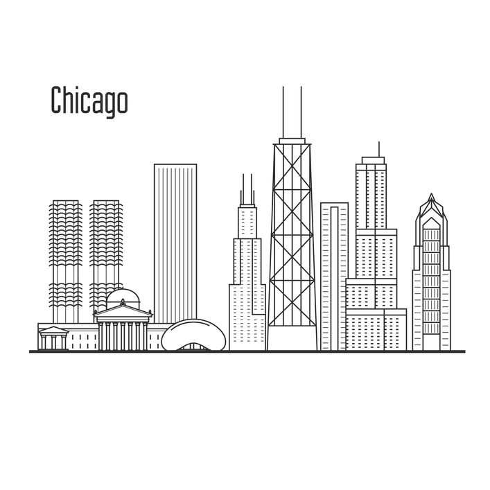 Chicago the windy city trips tips and more chicago skyline city outline skyline drawing