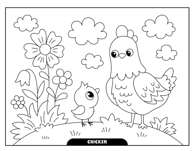 Premium vector chicken coloring pages for kids