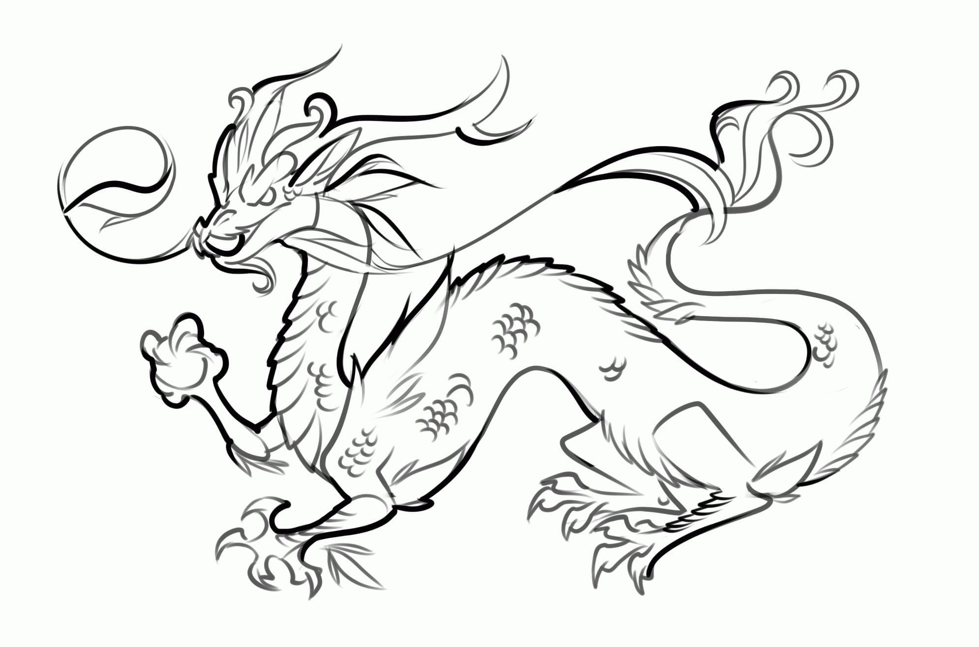 Flying chinese dragon coloring page