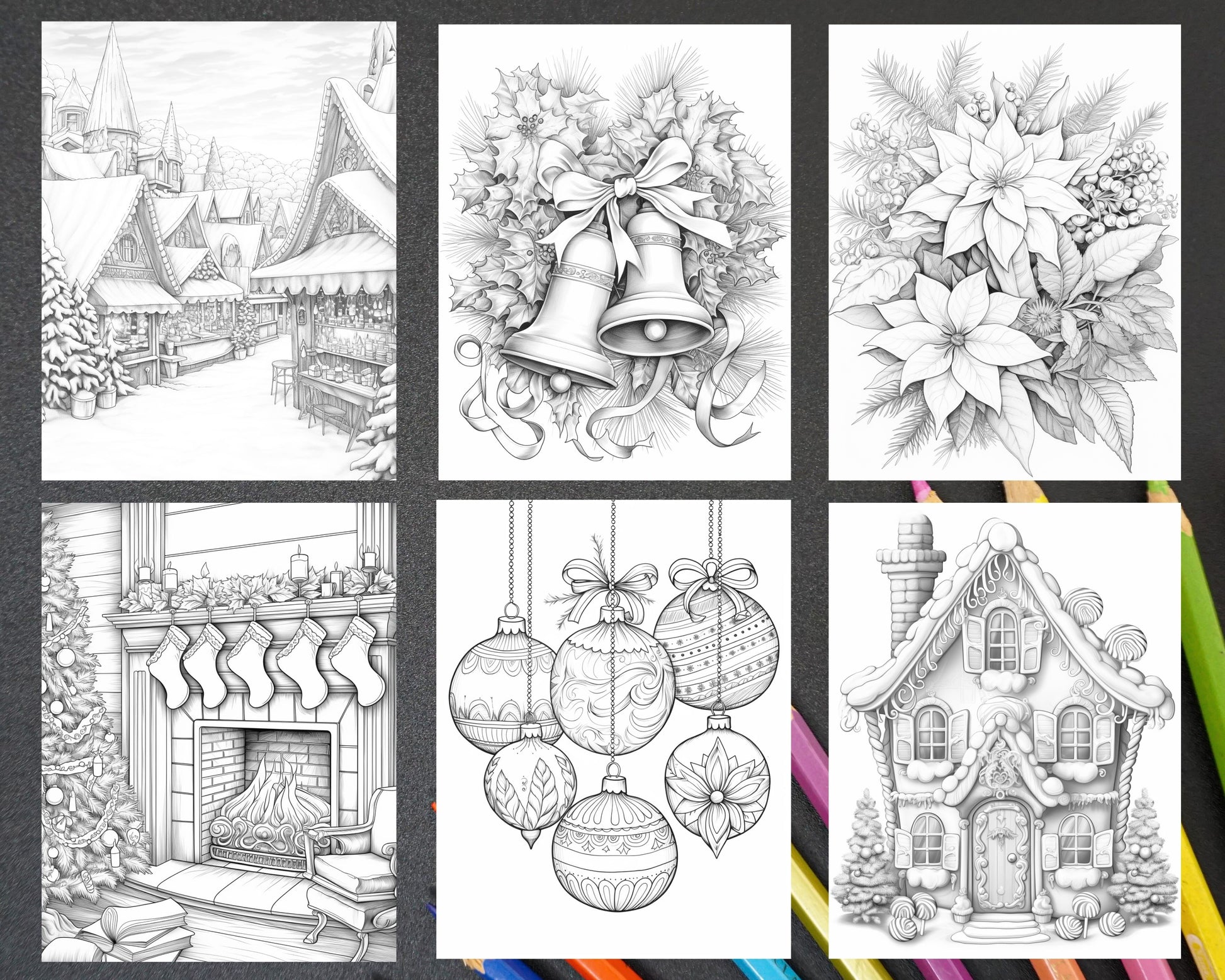 Relaxing christmas grayscale coloring pages for adults festive scenes â coloring