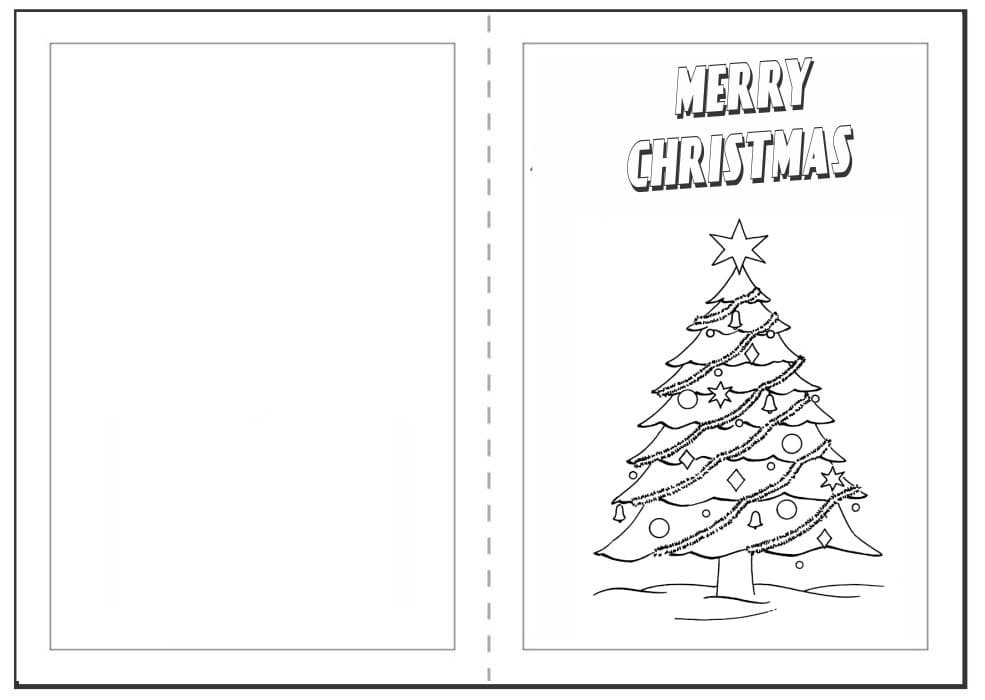 Christmas card with tree coloring page