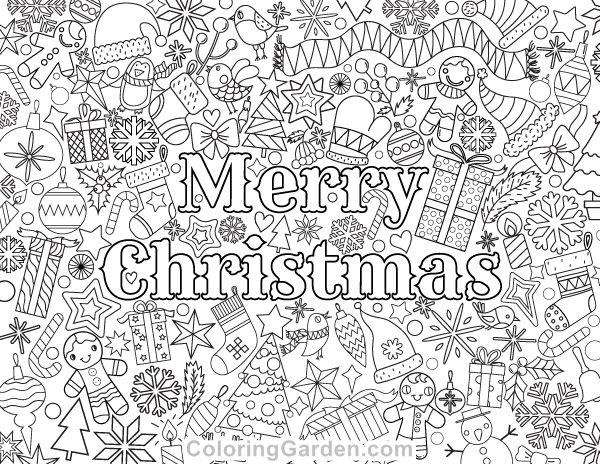 Merry christmas adult coloring page