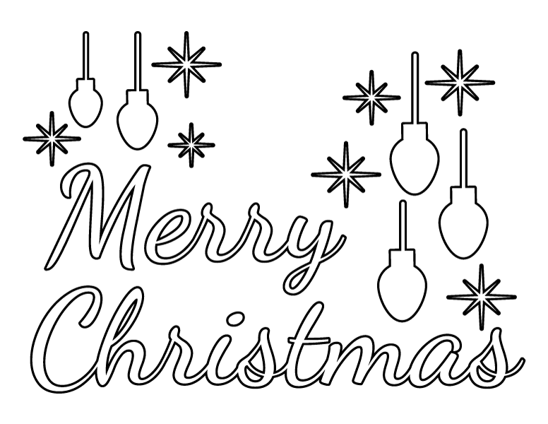 Printable merry christmas lights and stars coloring page