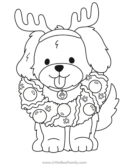 Christmas puppy coloring page