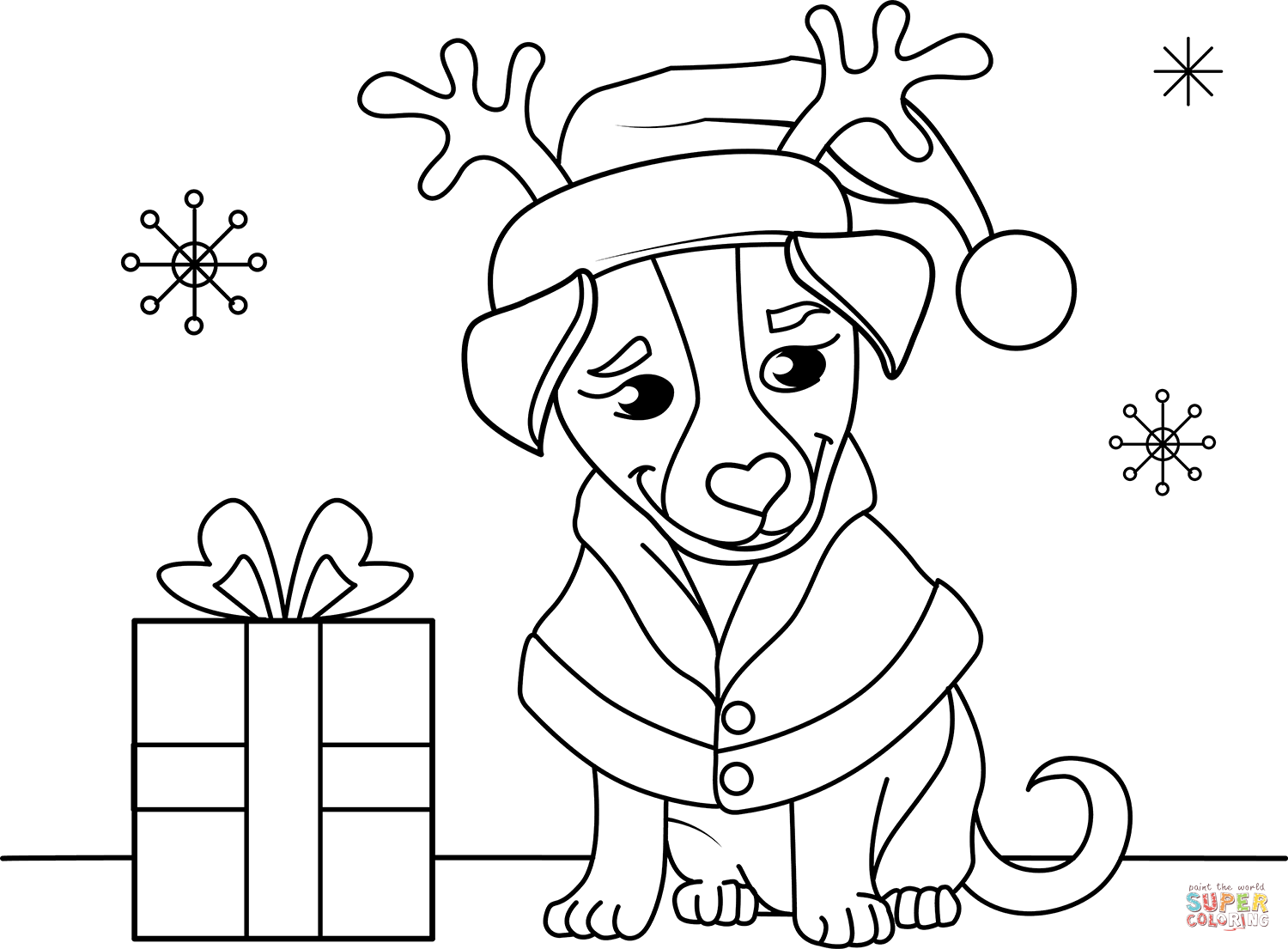 Christmas puppy coloring page free printable coloring pages