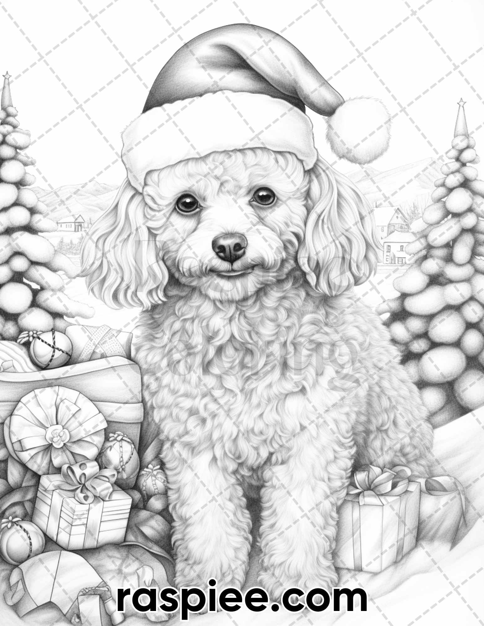 Christmas dogs grayscale coloring pages for adults printable pdf i â coloring
