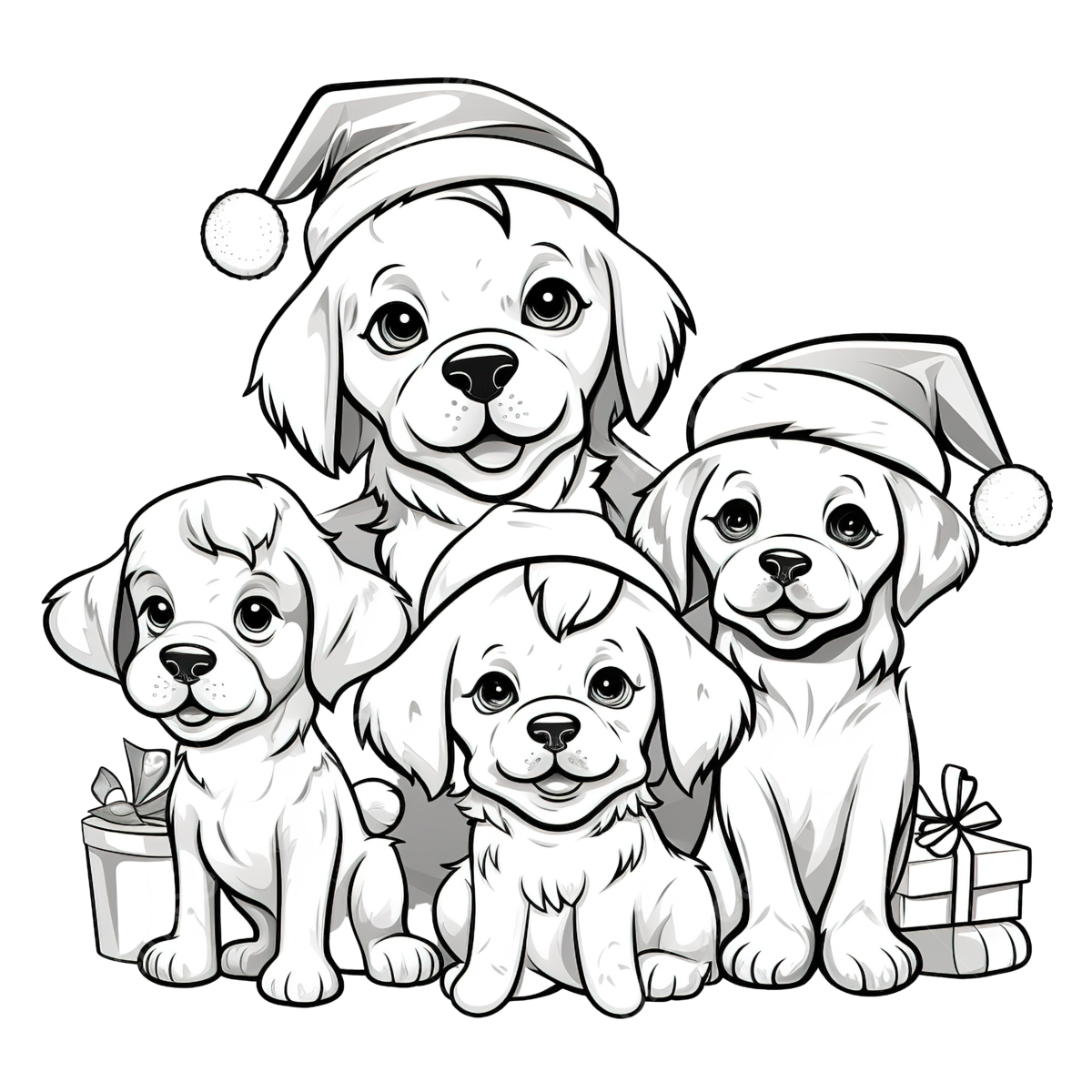 Cartoon dogs group on christmas time coloring book page christmas coloring workbook christmas santa png transparent image and clipart for free download