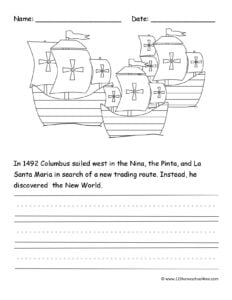 Free columbus day coloring pages writing prompt worksheets