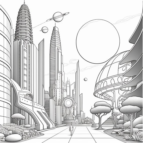 Futuristic city coloring pages