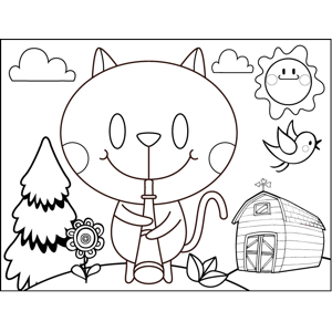 Cat playing clari coloring page