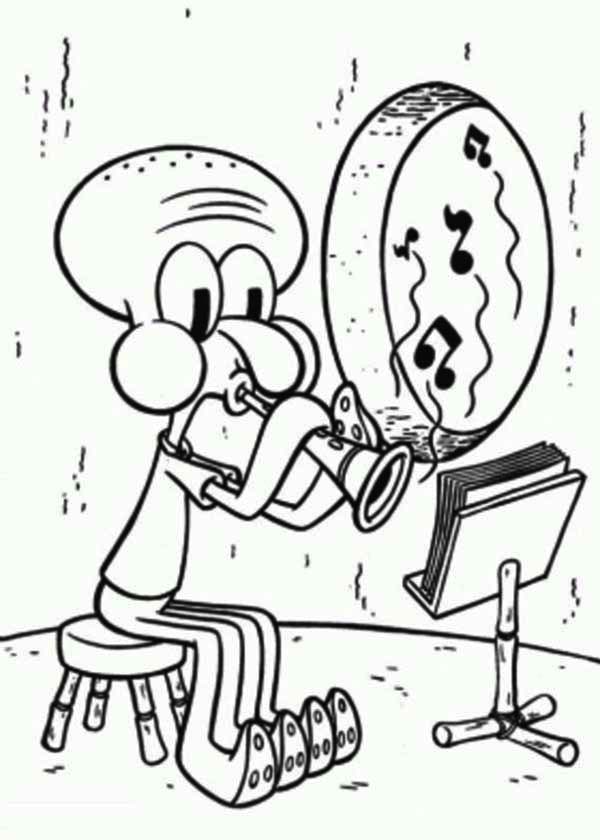 Squidward playing clarinet coloring page