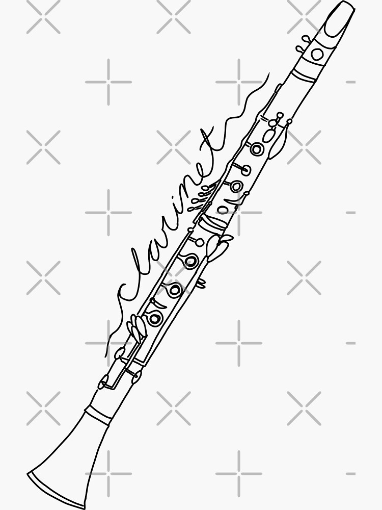 Black and white clarinet line art with cursive sticker for sale by bassoongirl