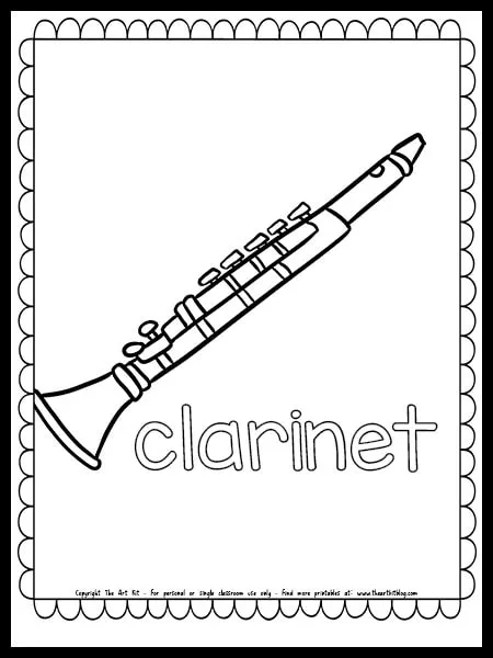 Clarinet coloring page free printable download â the art kit