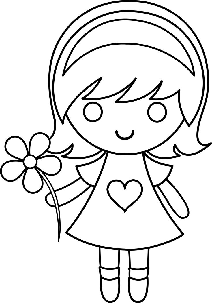 Daisy girl lineart free clip art coloring pages cartoon girl drawing