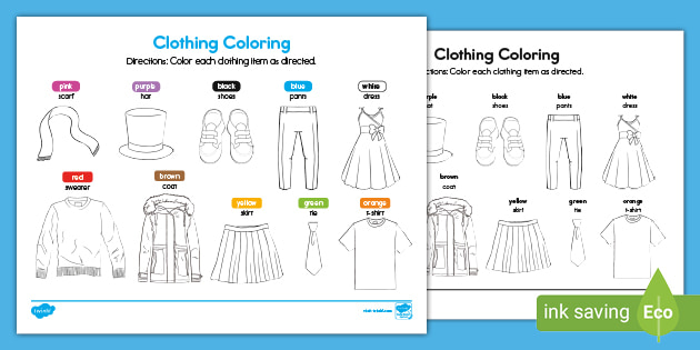 Clothes coloring worksheet clothing coloring activity page