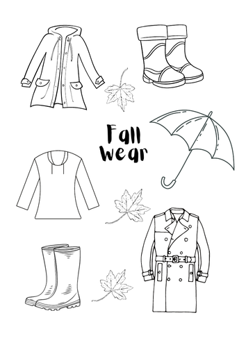 Fall clothing coloring activity worksheet one page teaching resources