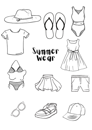 Summer clothing coloring activity worksheet one page teaching resources