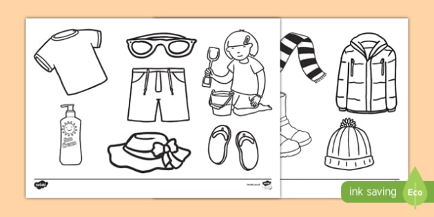 Seasonal clothes pictures to colour in