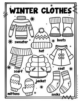 Winter clothes coloring page ropa de invierno pcolorear englishspanishgerman kids winter outfits preschool art activities merry christmas coloring pages