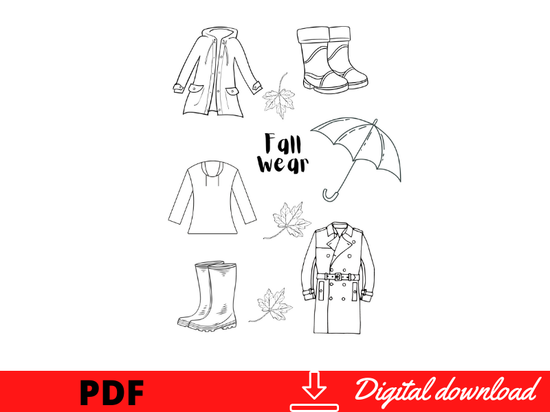 Fall clothing coloring activity worksheet one page teaching resources