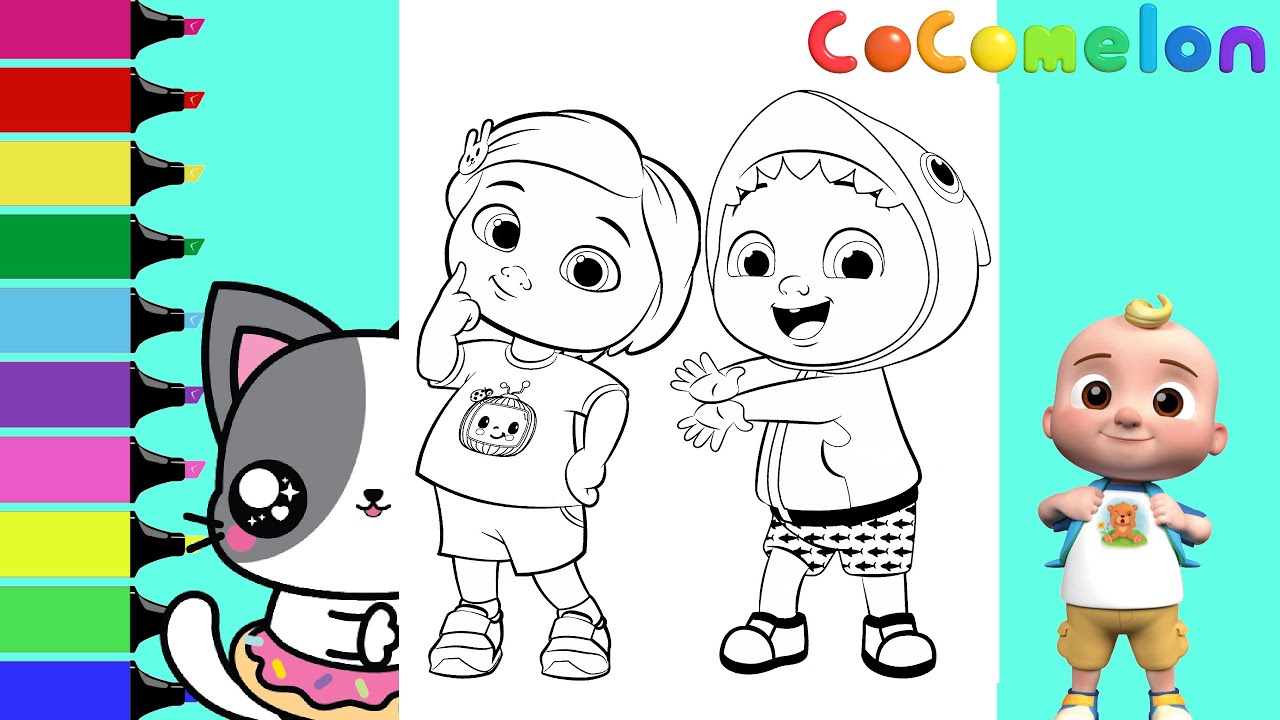 Coloring cocoelon jj baby shark nina yoyo coloring book pages sprinkled donuts jr