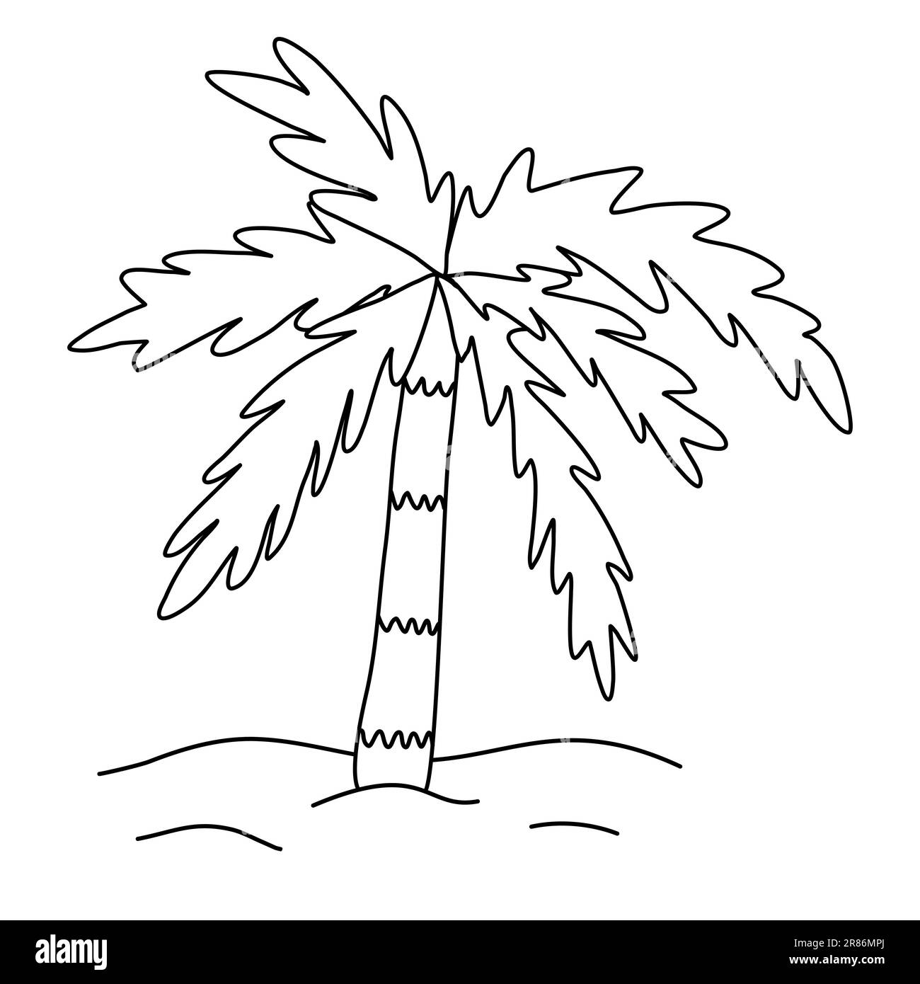 Coconut palm tree in sand doodle style flat vector outline illustration for kids coloring book stock vector image art