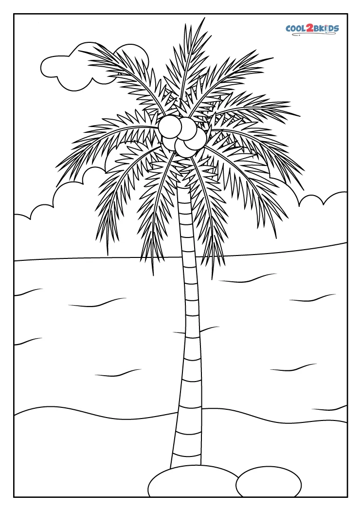 Free printable coconut tree coloring pages for kids