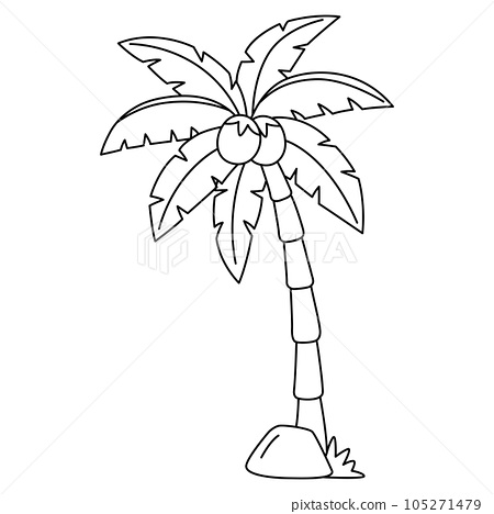 Coconut tree isolated coloring page for kids