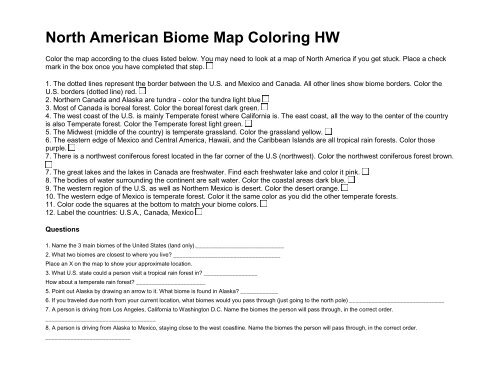 North american biome map coloring hw