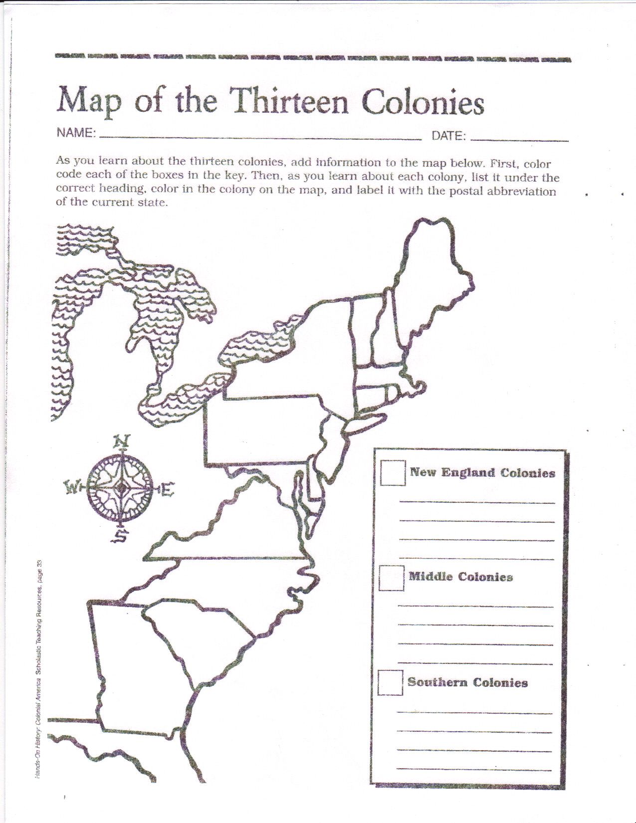 Blank map of the original colonies