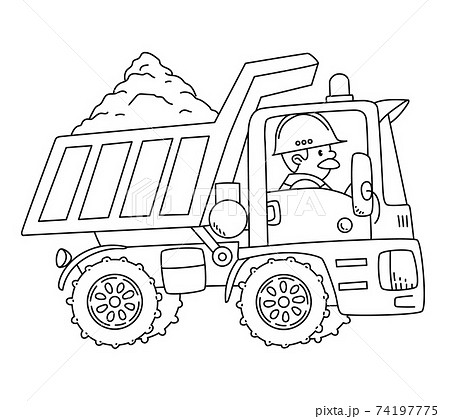Construction worker in a dump truck coloring book