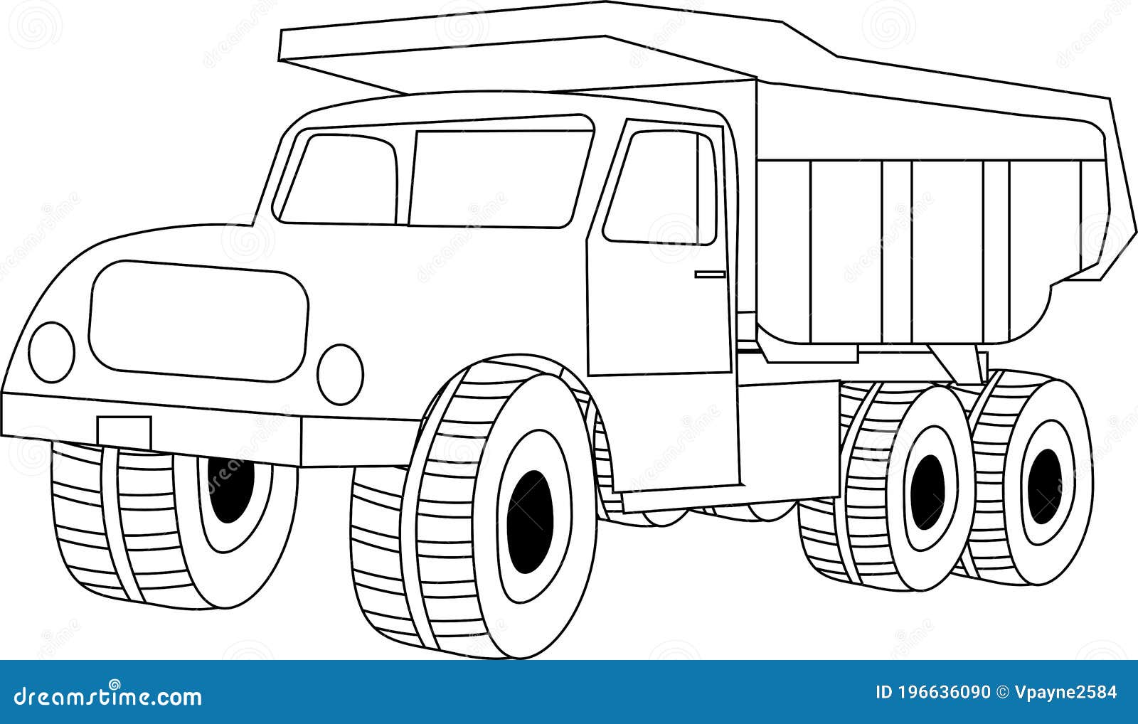 Dump truck coloring page outline for kids stock vector