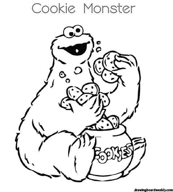 Colorful cookie monster coloring page