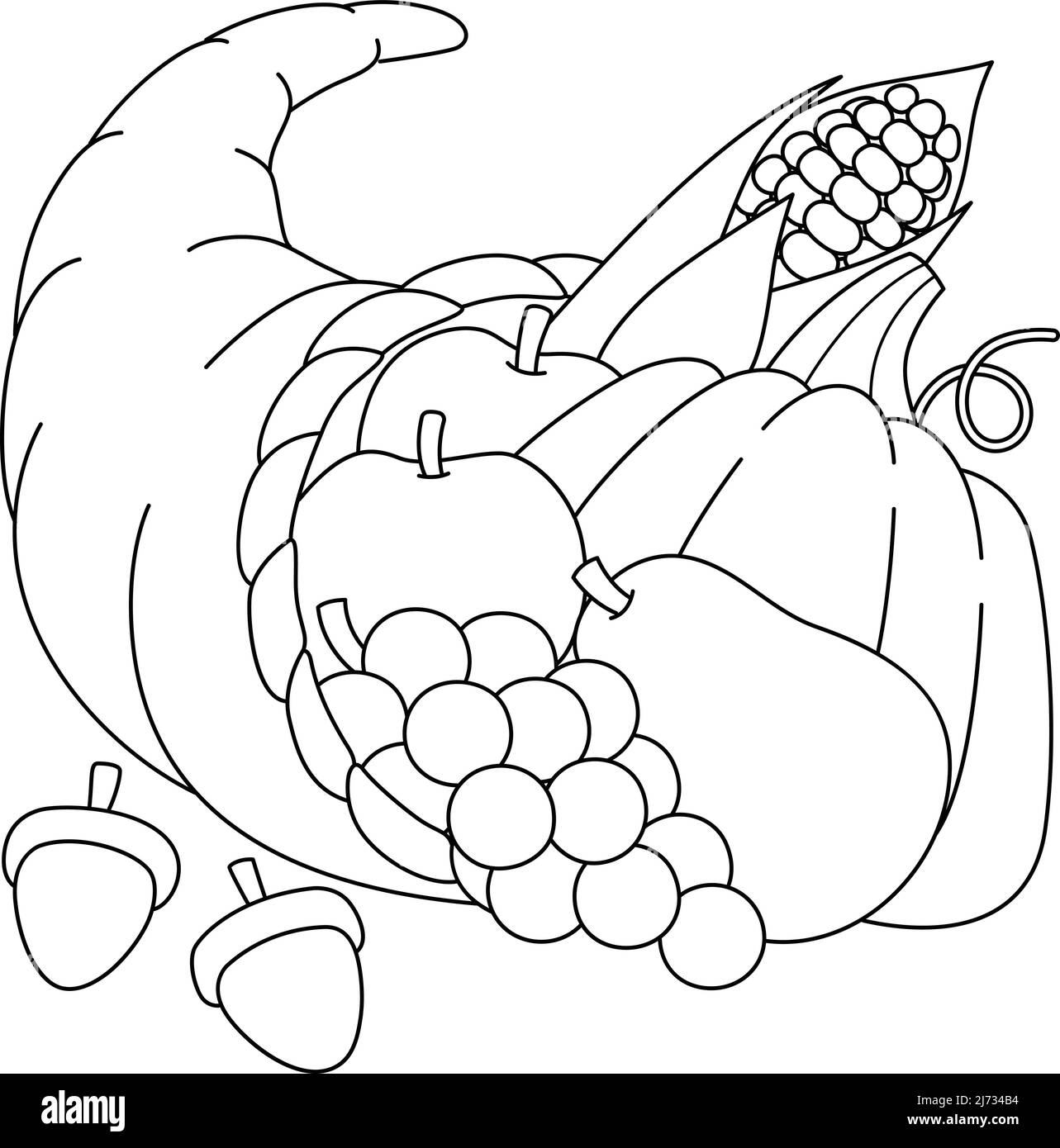 Thanksgiving cornucopia coloring page for kids stock vector image art