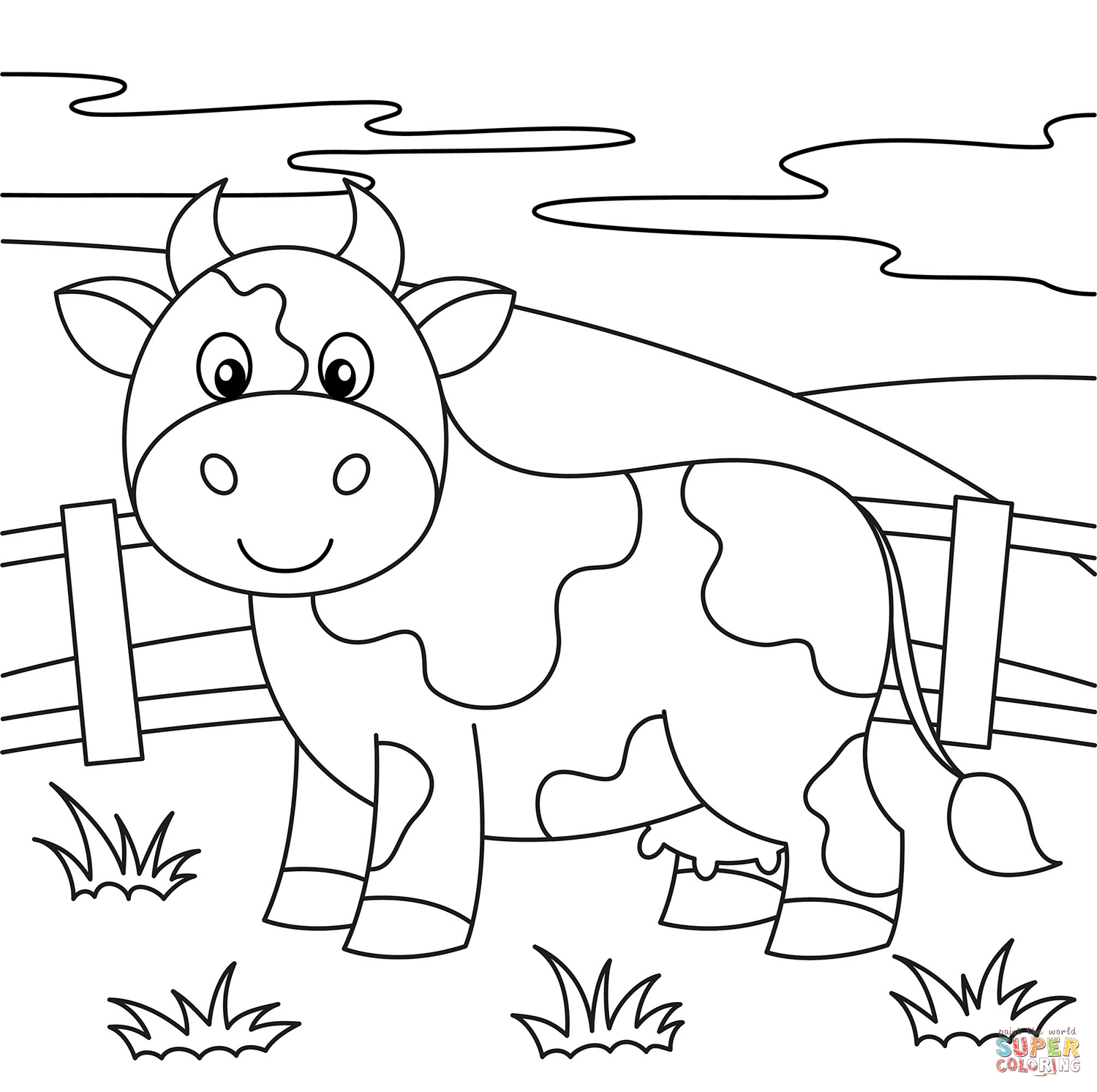 Cute cow coloring page free printable coloring pages