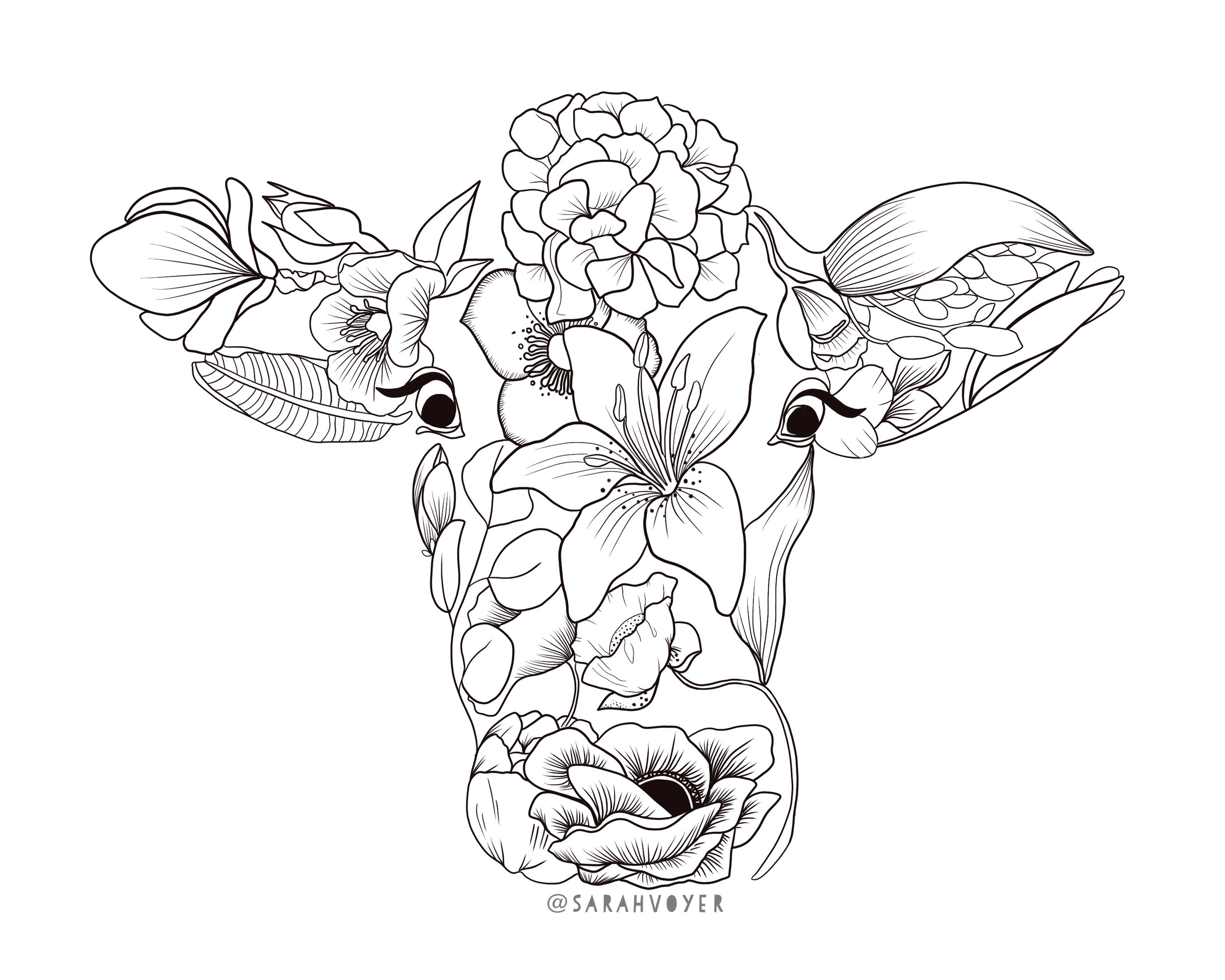 Coloring book flower cow