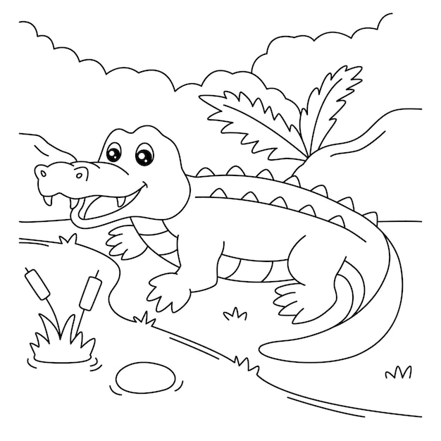 Premium vector crocodile coloring page for kids