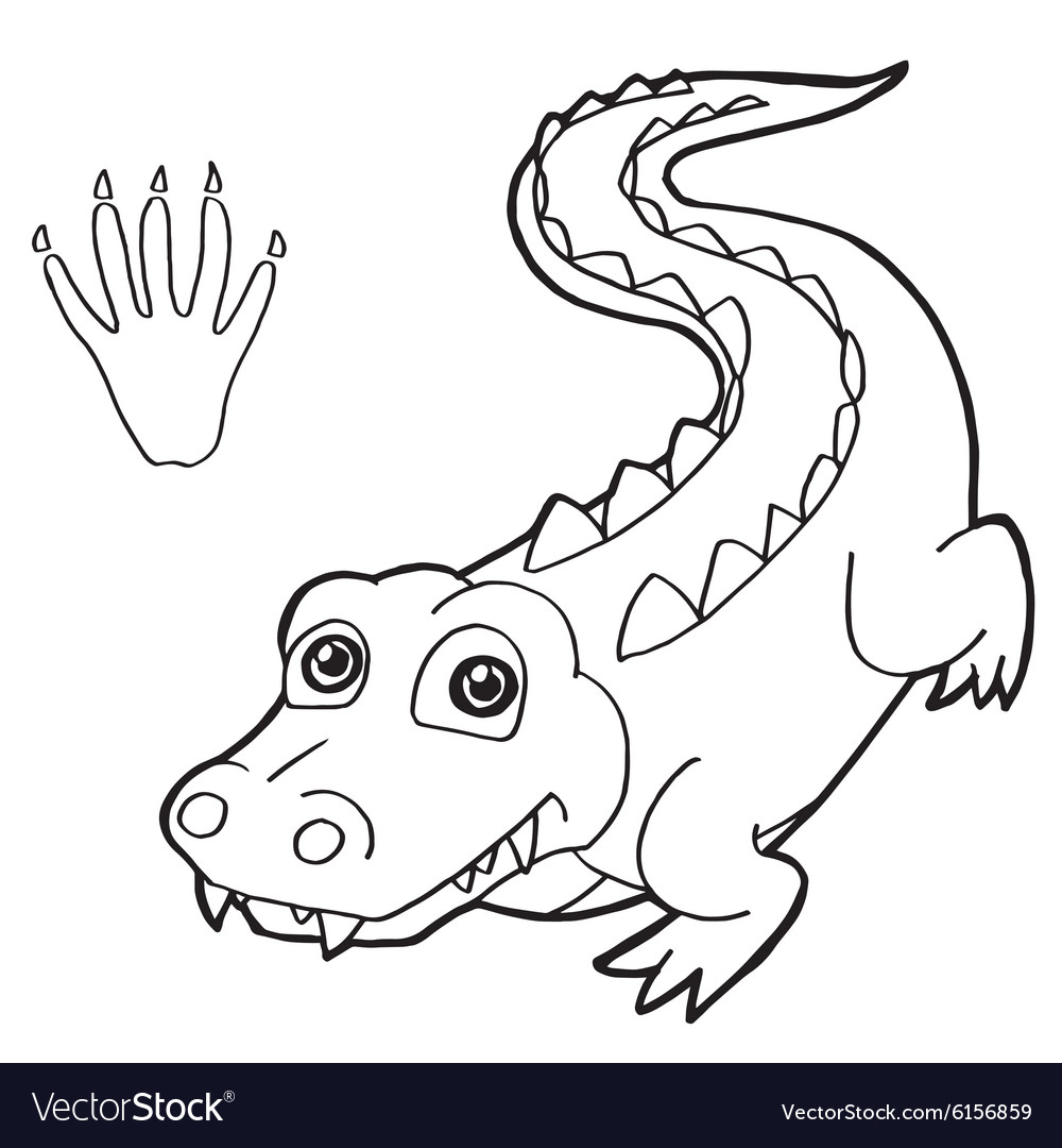 Paw print with crocodile coloring page royalty free vector