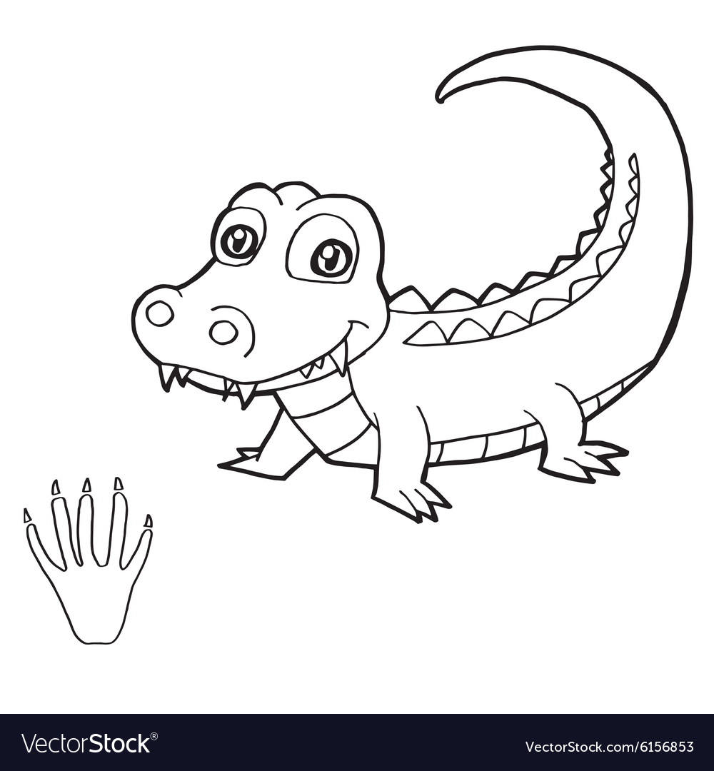 Paw print with crocodile coloring pages royalty free vector