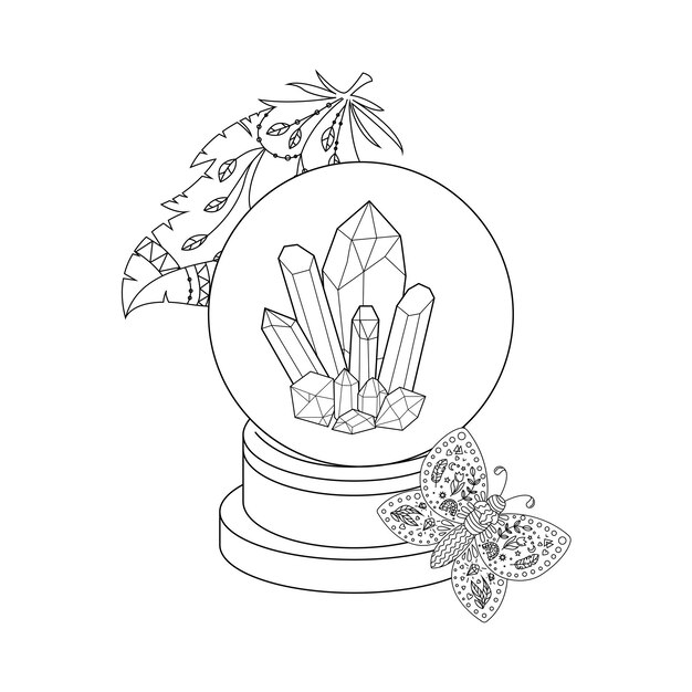 Premium vector hand drawn crystal ball kawaii coloring book