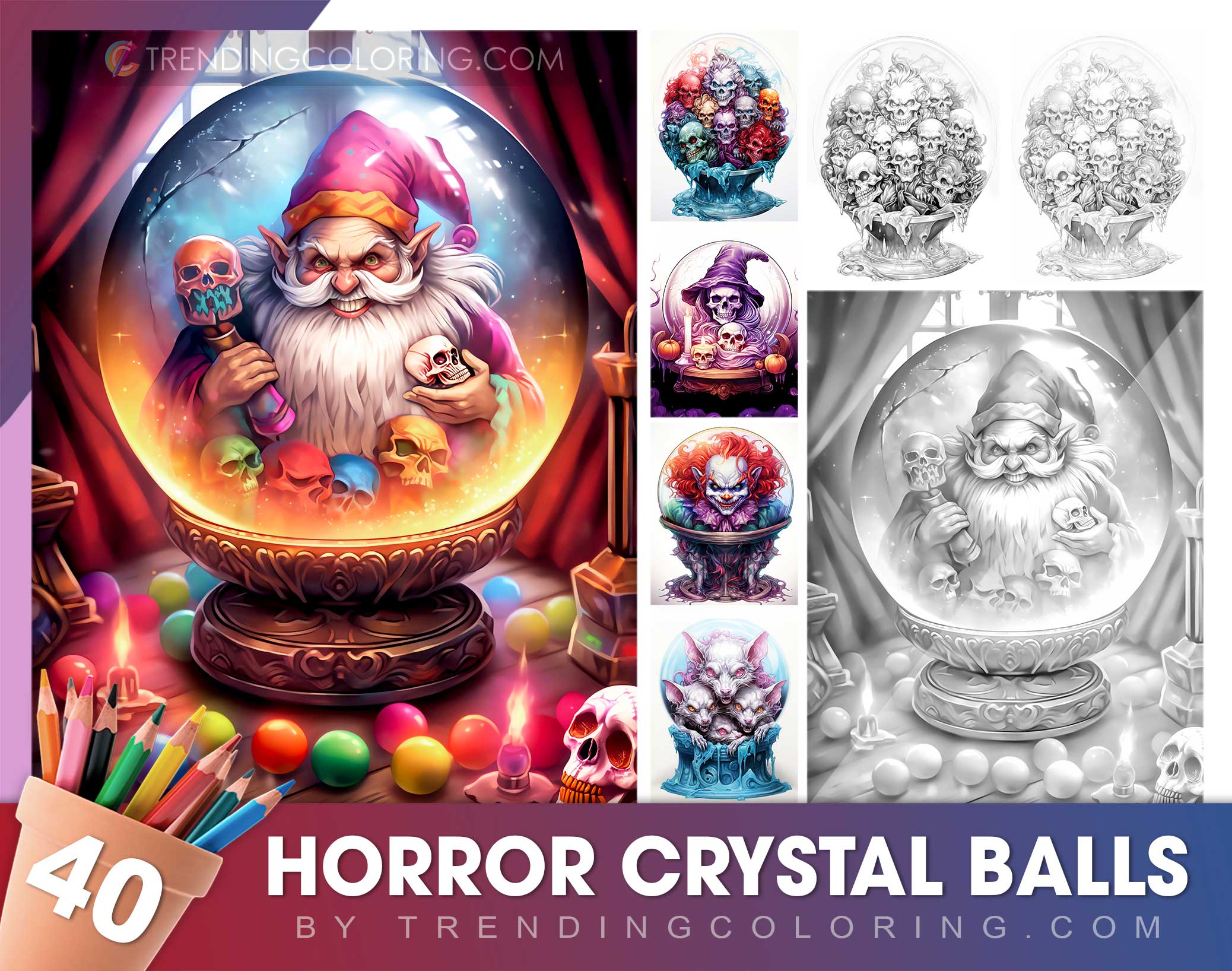 Horror crystal balls grayscale coloring pages