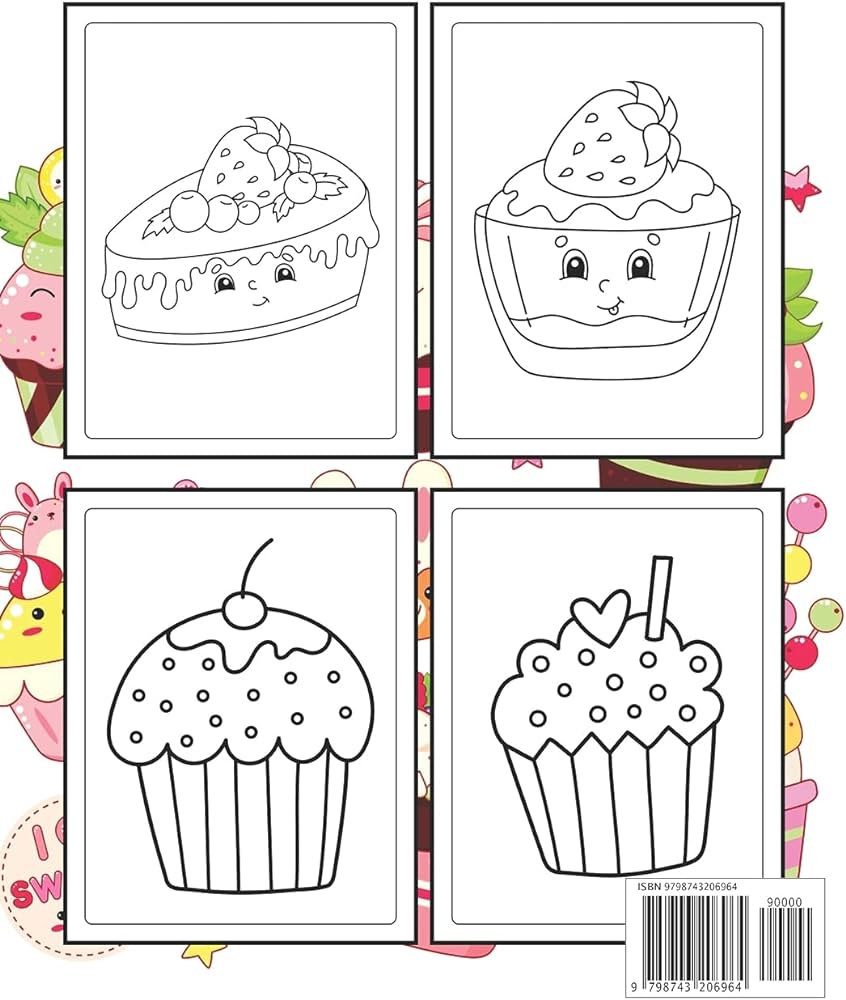 Cupcake loring book for kids kawaii loring pages for girls and boys filled with cute cupcakes donuts ice cream candy milkshake okies and many more publishing ronn cake loring books