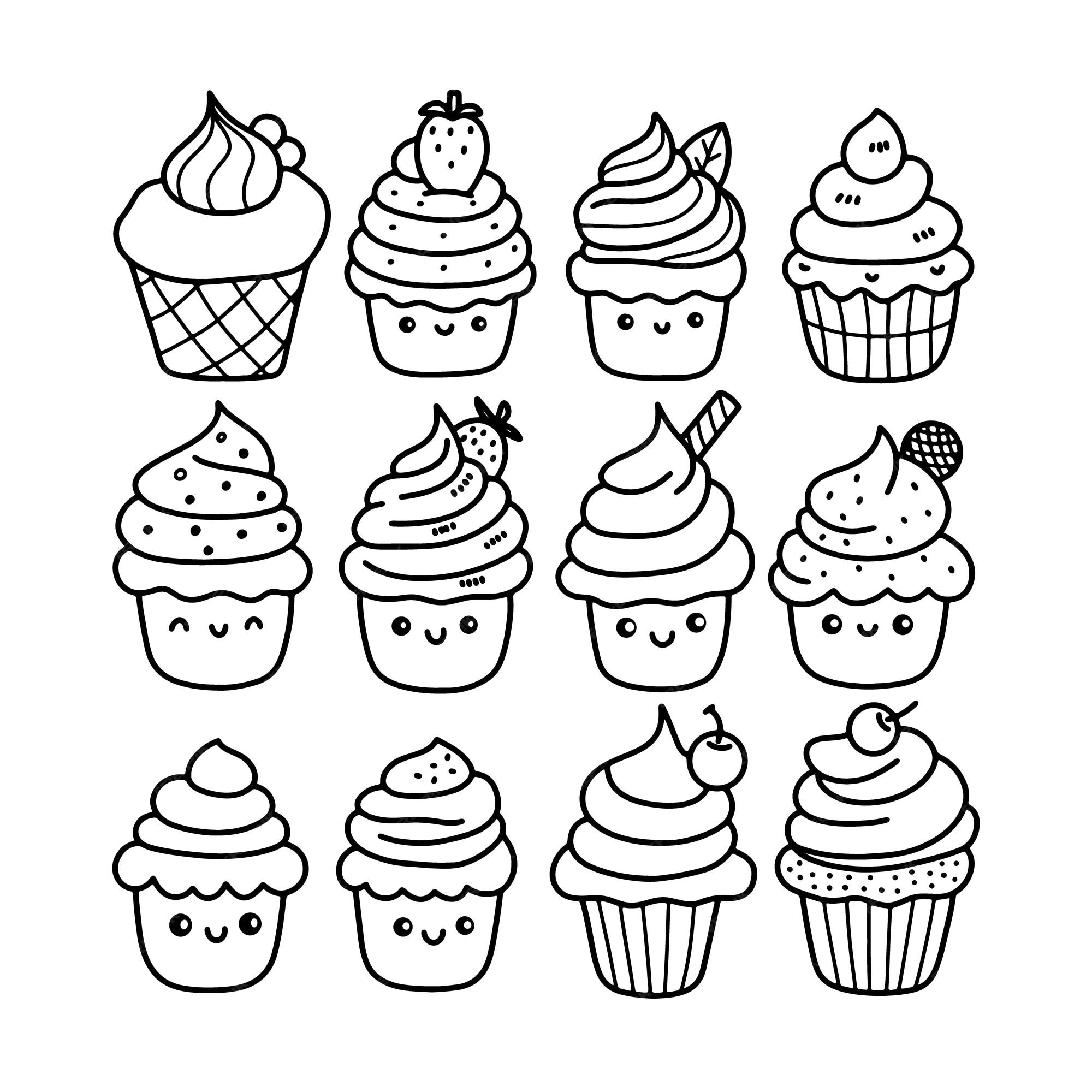 Premium vector cupcake outline coloring page