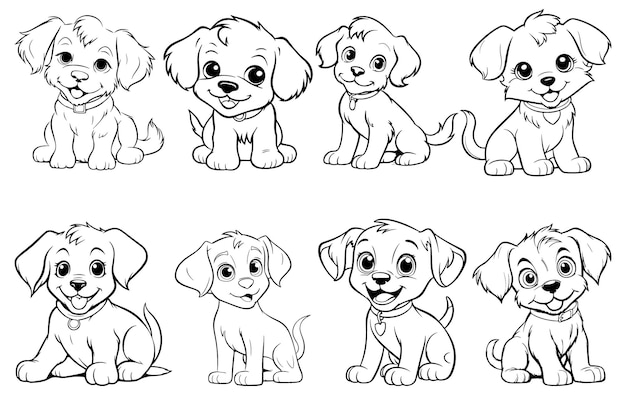 Premium vector dog character with coloring page coloring page outline of a cute dog