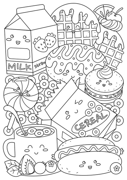 Thousand colouring pages food royalty