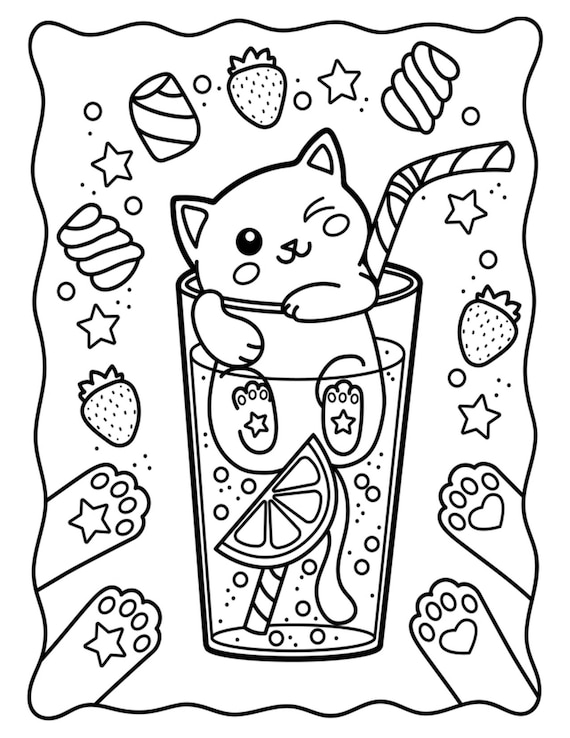 Sweet savory kawaii food coloring pages fun for all ages kids and adults pages cute cartoon coloring designs digital download