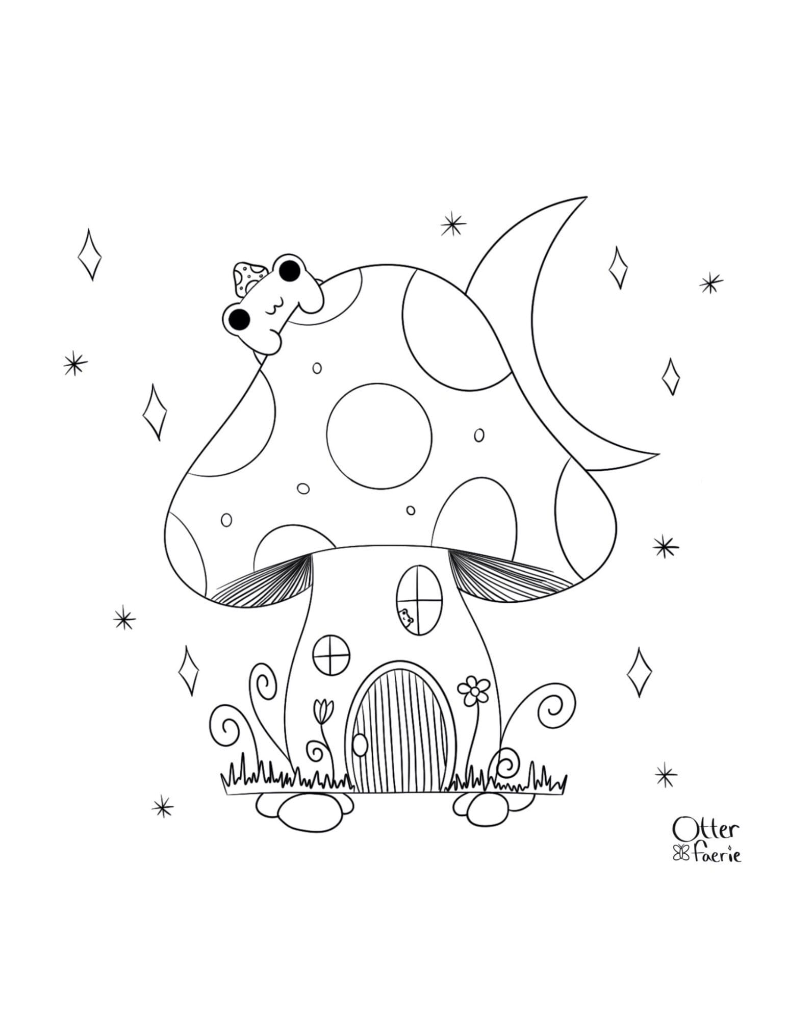 Cute mushroom frog coloring page cute coloring page mushroom frog coloring page printable coloring page cottagecore coloring page