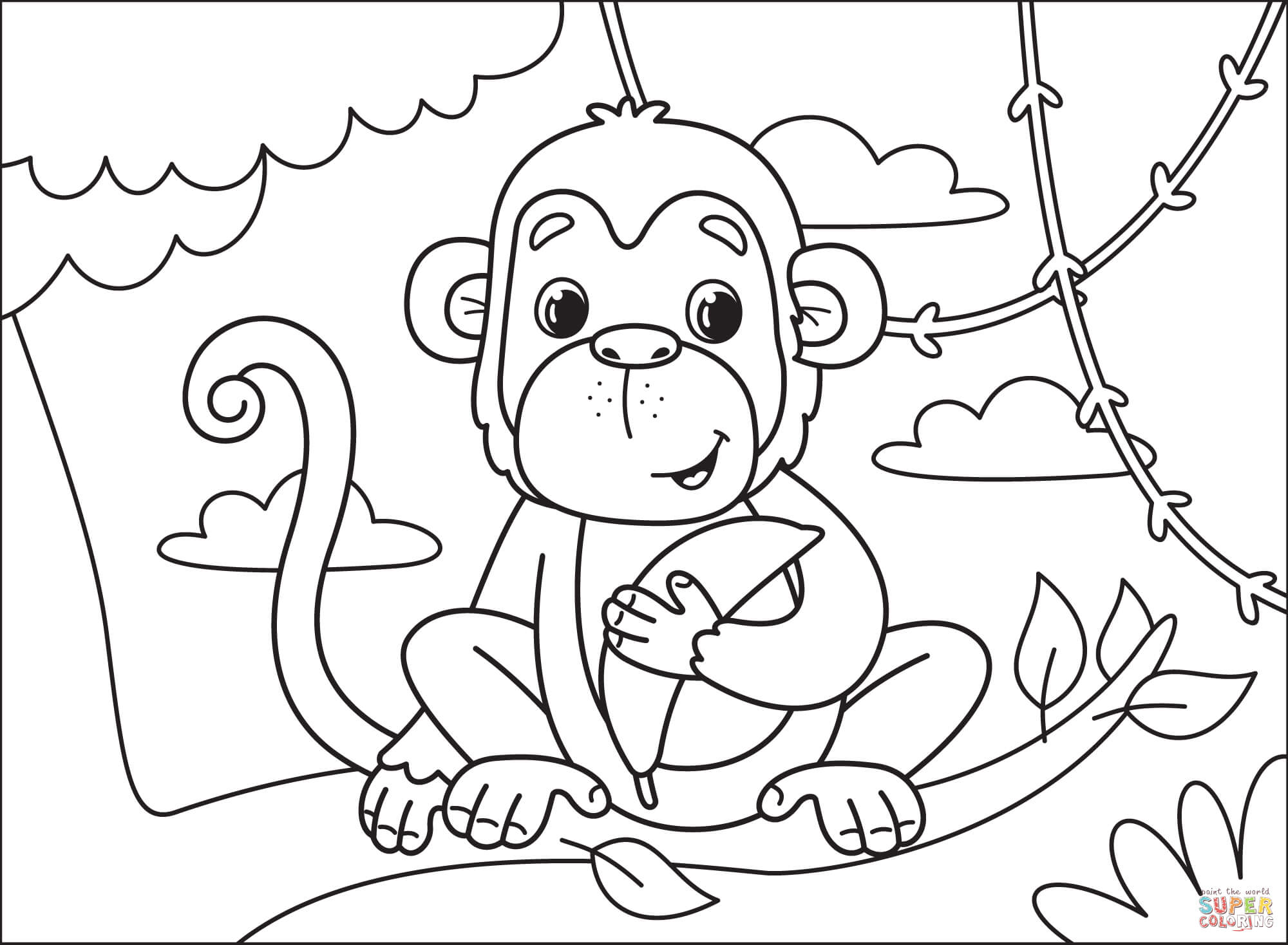 Monkey coloring page free printable coloring pages