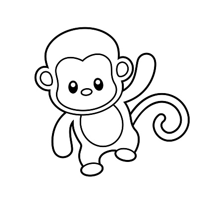 Cute monkey coloring page vector illustration on white stock illustration