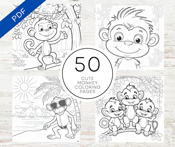 Kdp interior monkey coloring pages x printable pdf canva template kids coloring book monkeys colouring sheets instant download